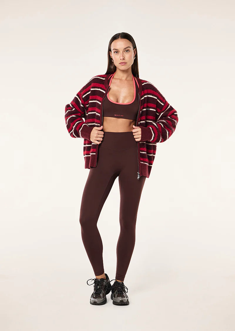 PE Nation | Sable Stripe Knit Bomber - Mahogany Stripe