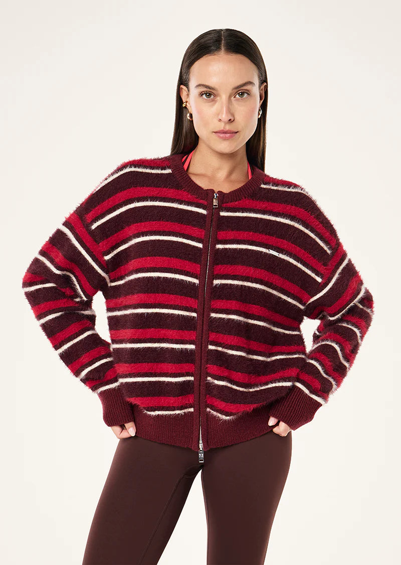 PE Nation | Sable Stripe Knit Bomber - Mahogany Stripe