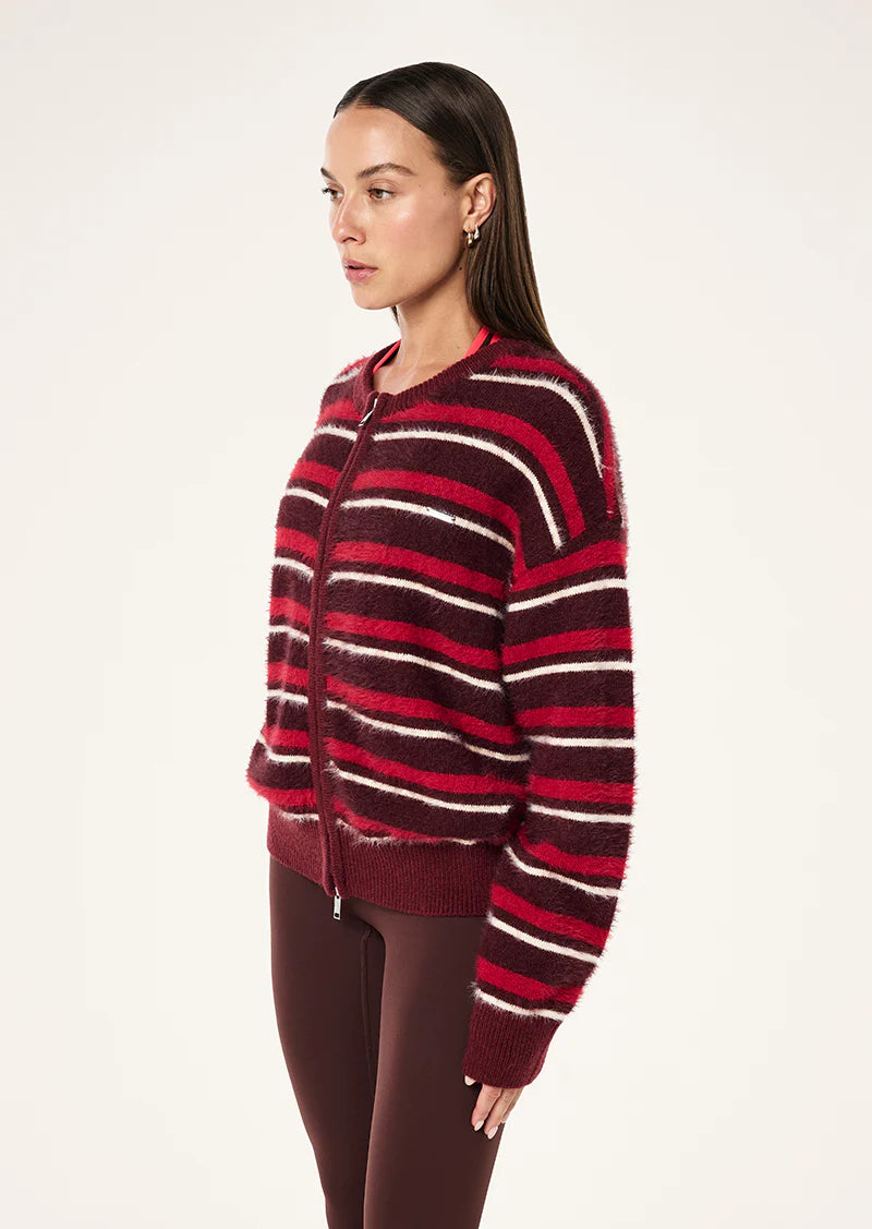 PE Nation | Sable Stripe Knit Bomber - Mahogany Stripe