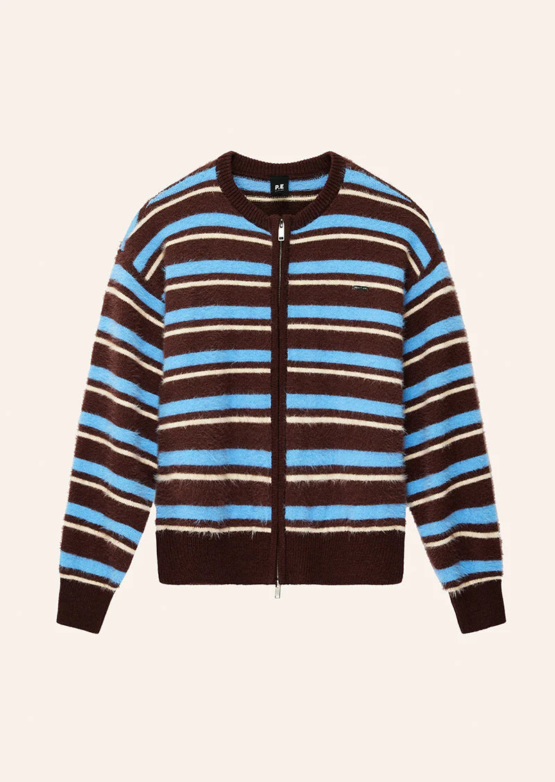 PE Nation | Sable Stripe Knit Bomber - Coffee Stripe