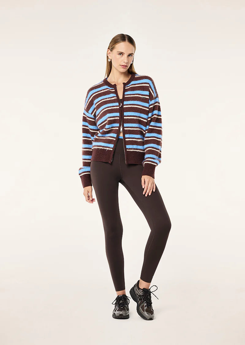 PE Nation | Sable Stripe Knit Bomber - Coffee Stripe