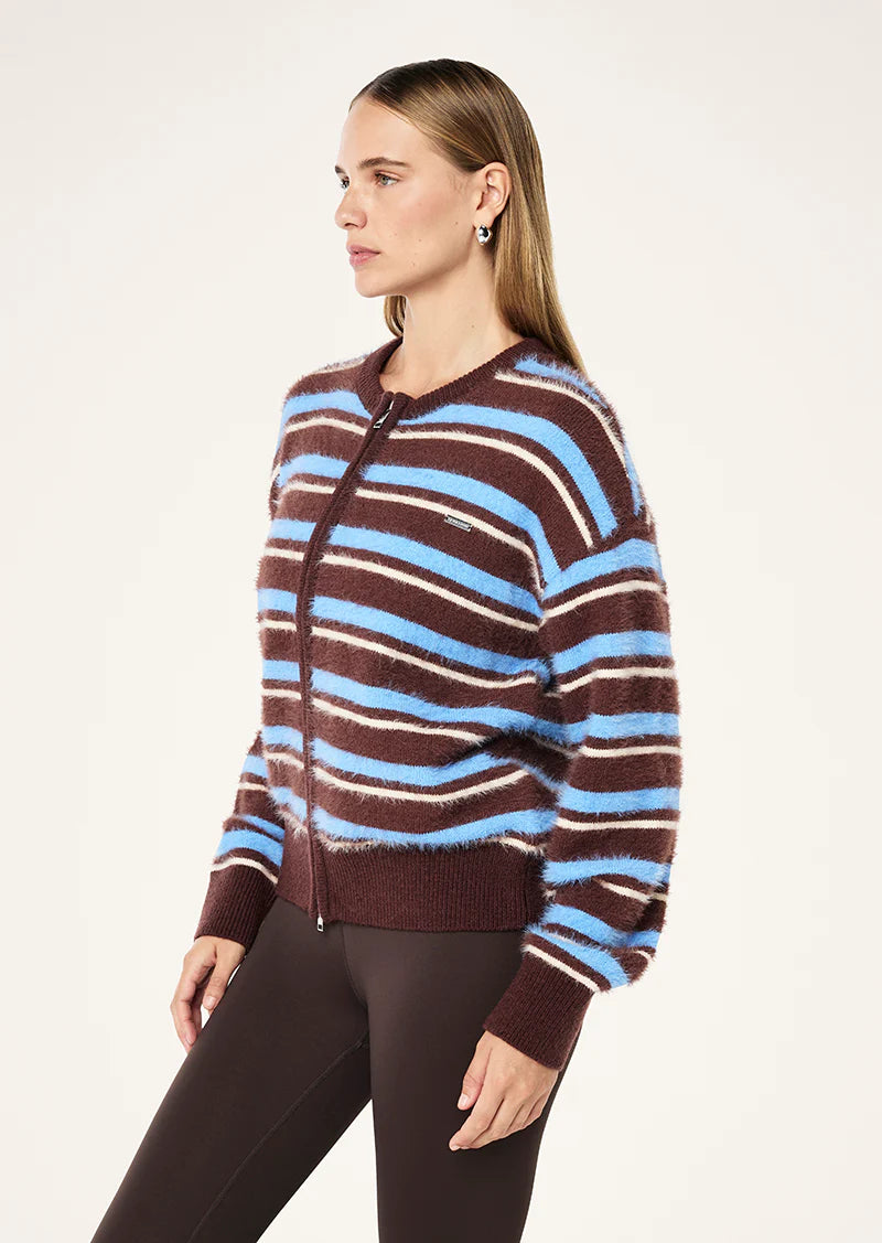 PE Nation | Sable Stripe Knit Bomber - Coffee Stripe