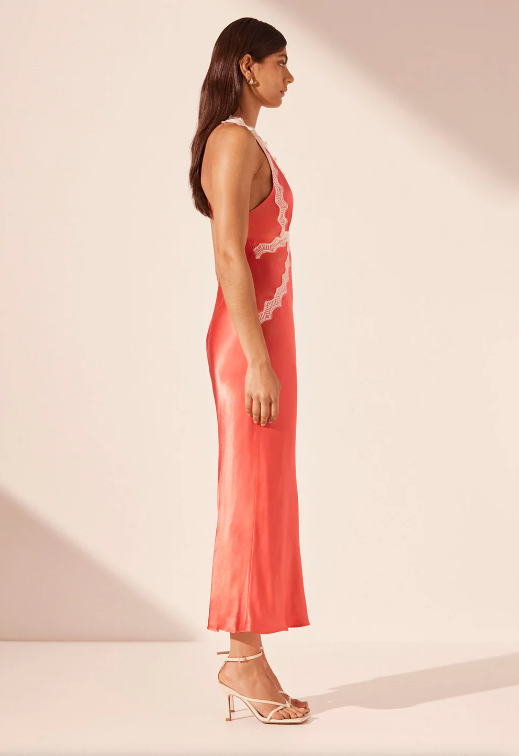 Shona Joy | Camille Plunged Cross Back Midi Dress - Poppy Red