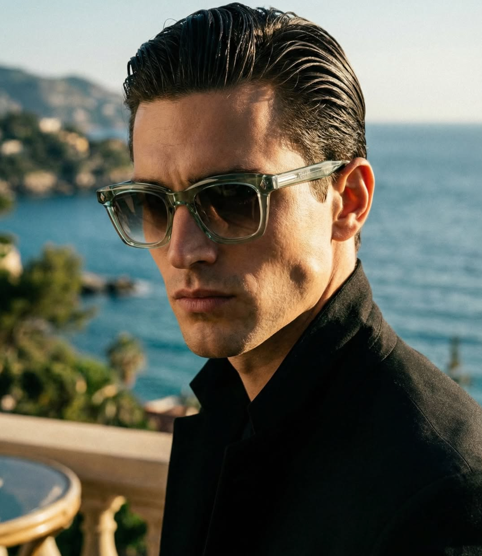 Valley | Hutch - Transparent Sage w. Matte Silver Metal / Brown Gradient lens