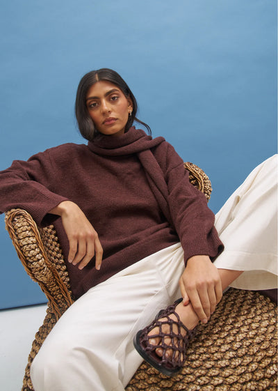 Mon Renn Scarf Knit Jumper in Cacao — Mon Renn website product image