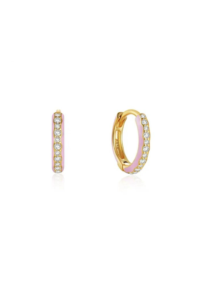 R&T | Grace Enamel Fine Hoop Earrings - Pink