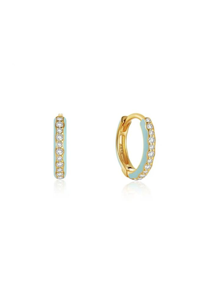 R&T | Grace Enamel Fine Hoop Earrings - Aqua