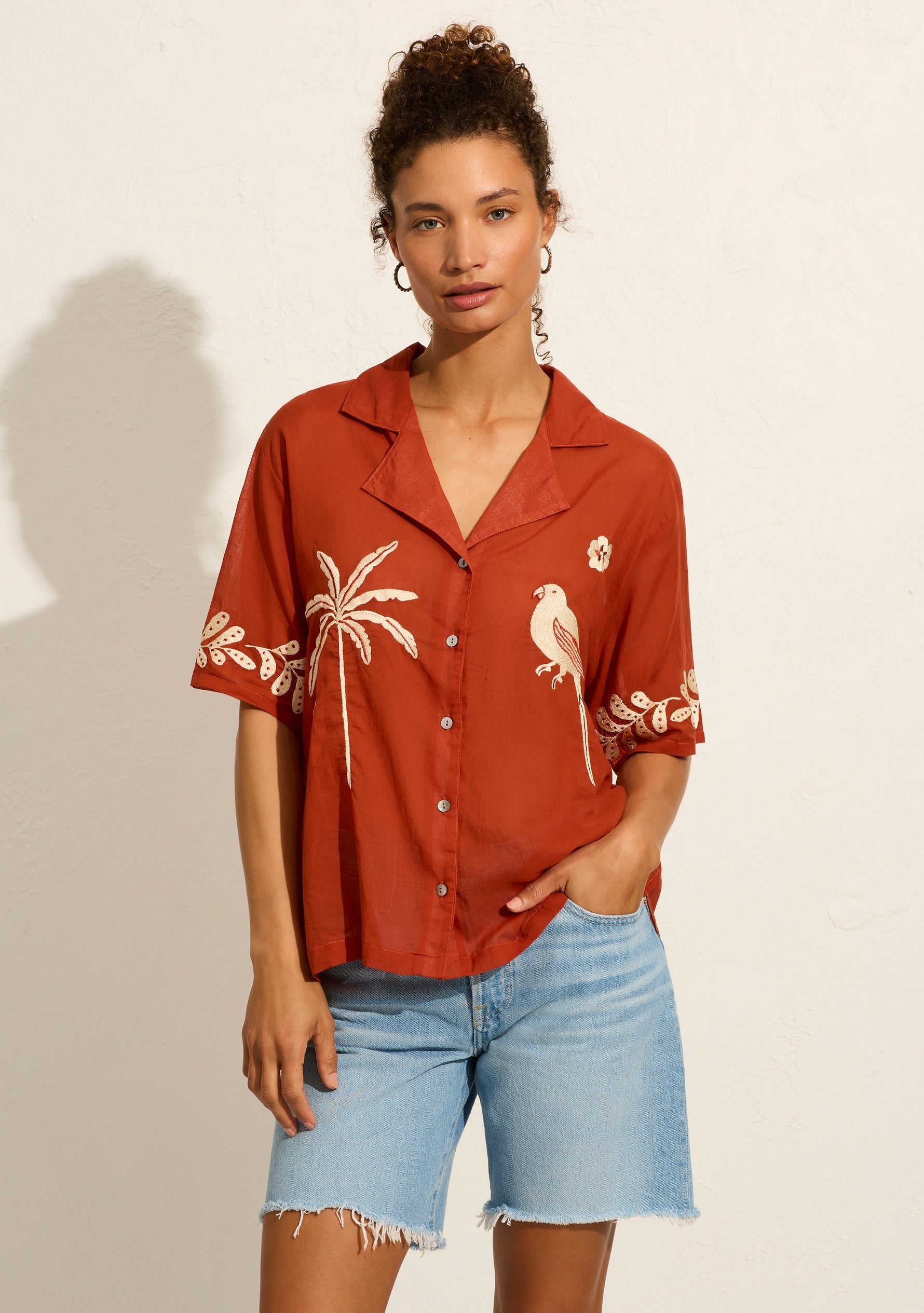 Auguste The Label | Embroidered Rio Shirt - Rust