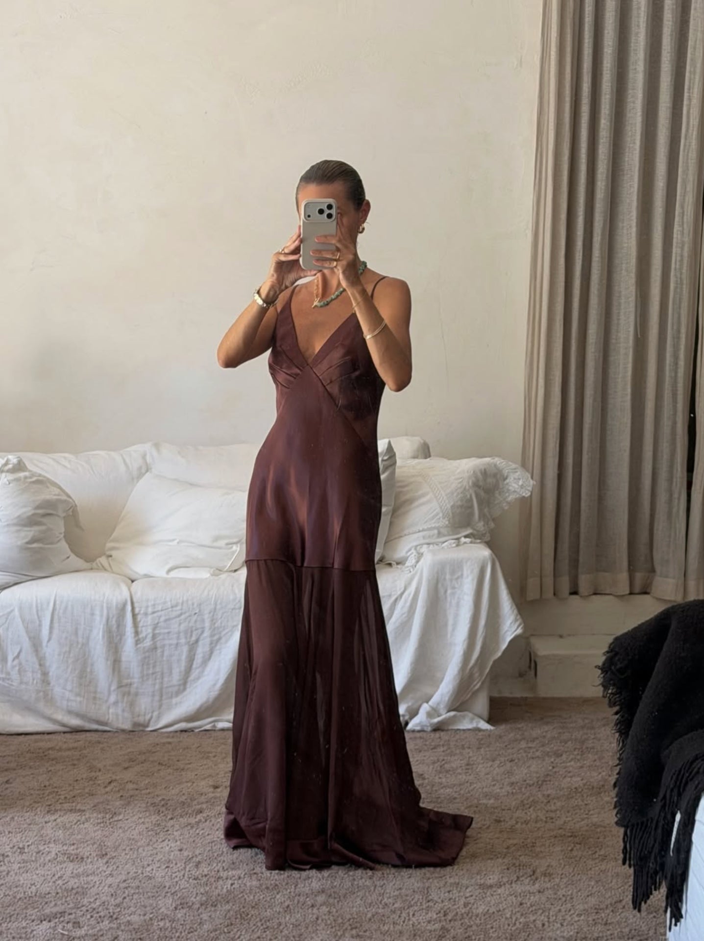 Shona Joy | Moraya Plunged Maxi Dress - Coffee