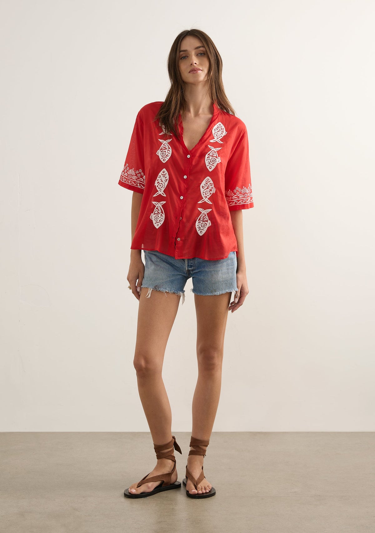 Auguste The Label | Sardine Embroidered Blouse - Red
