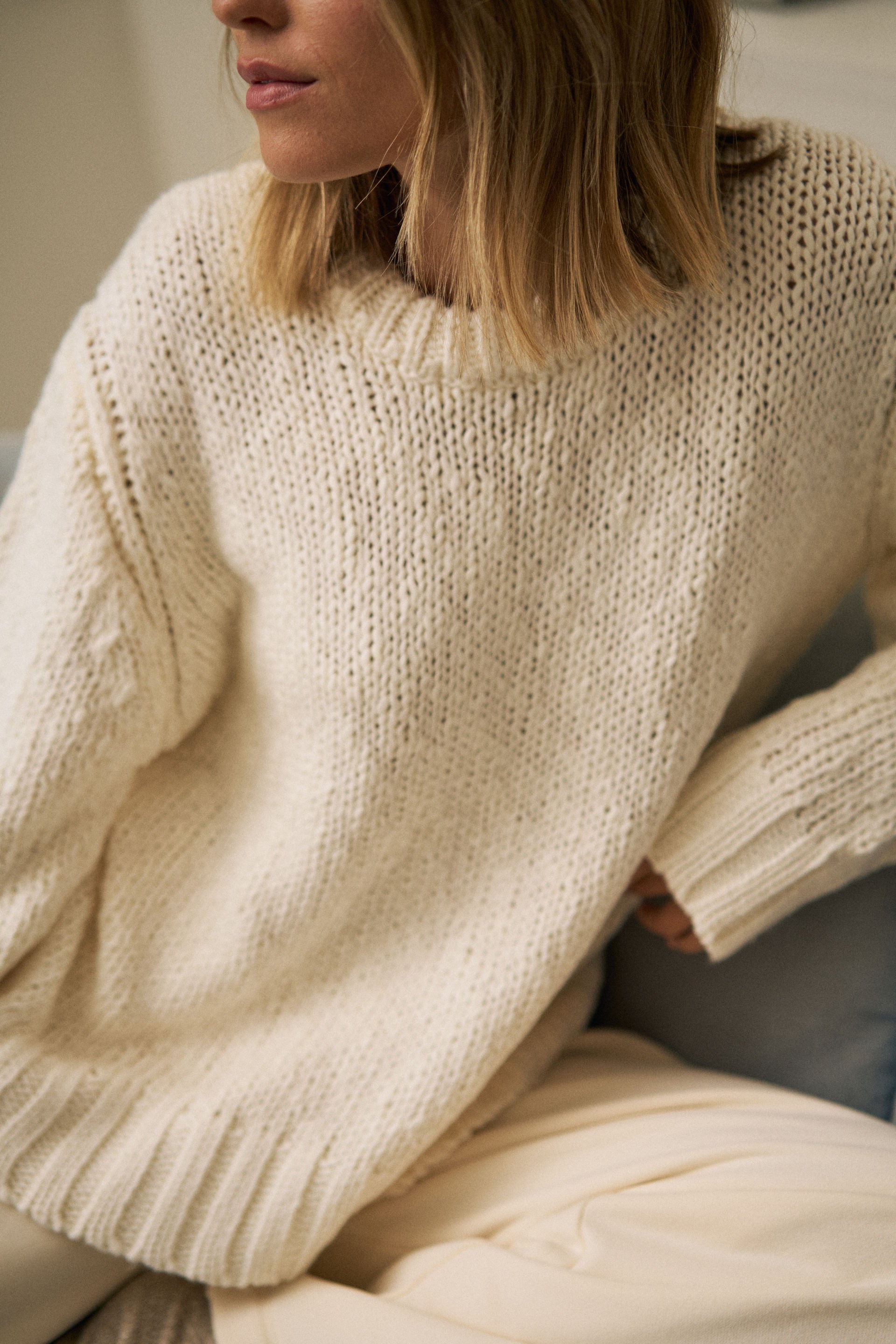Ceres Life | Sage Chunky Knit Crew - Marshmellow