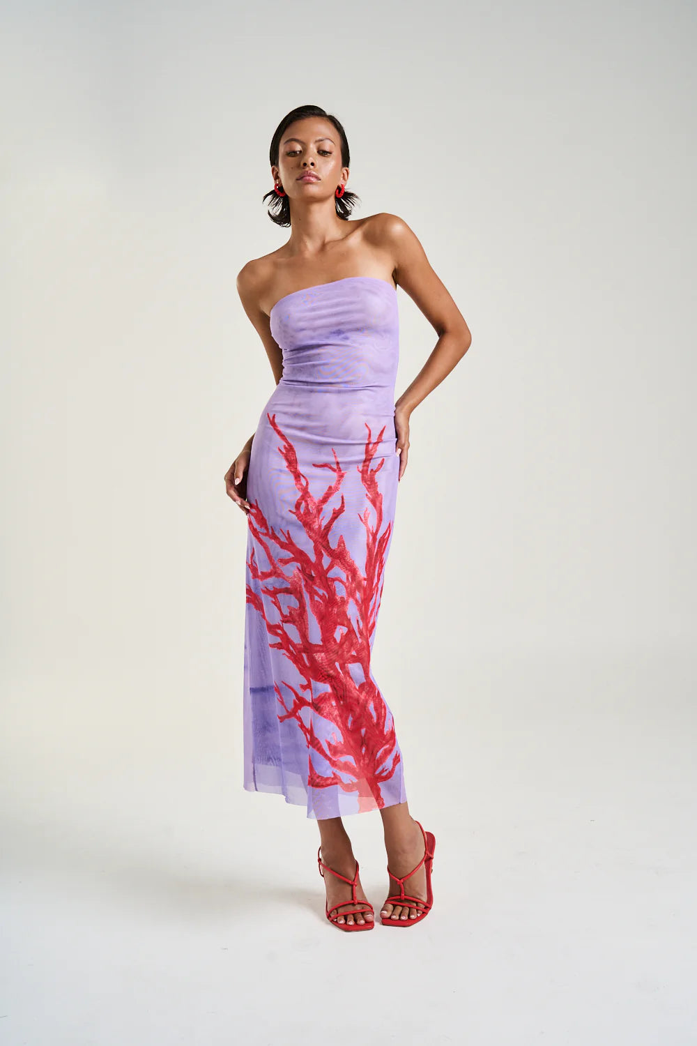 Summi Summi | Strapless Mesh Dress - Coral