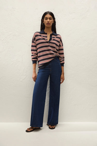 Faithfull The Brand | Harlow Oversized Polo - Cila Stripe Navy