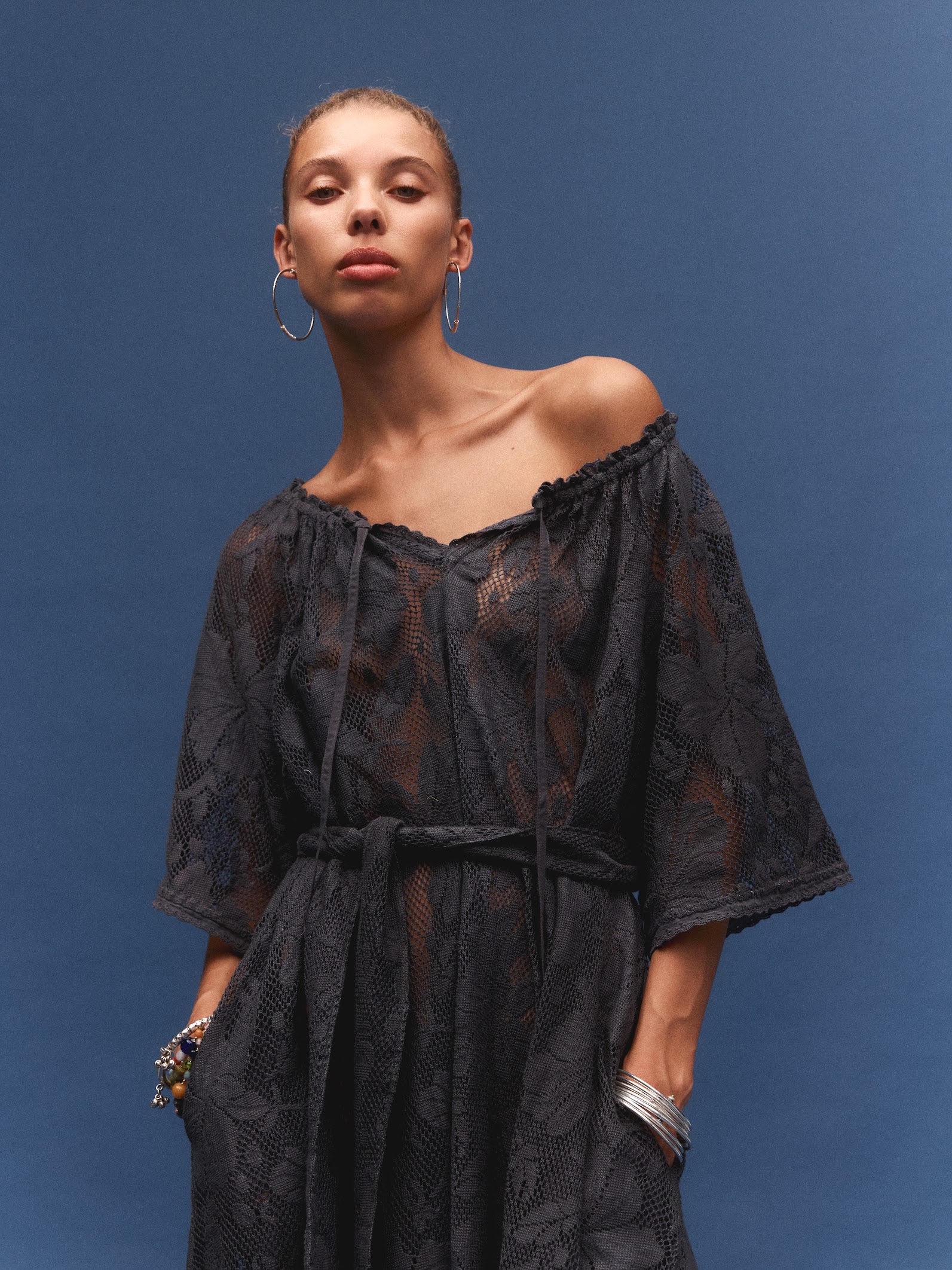 Kinga Csilla Midnight Lace Primavera Maxi Dress in midnight — campaign image, Domenica Collection, shot on film in Portugal