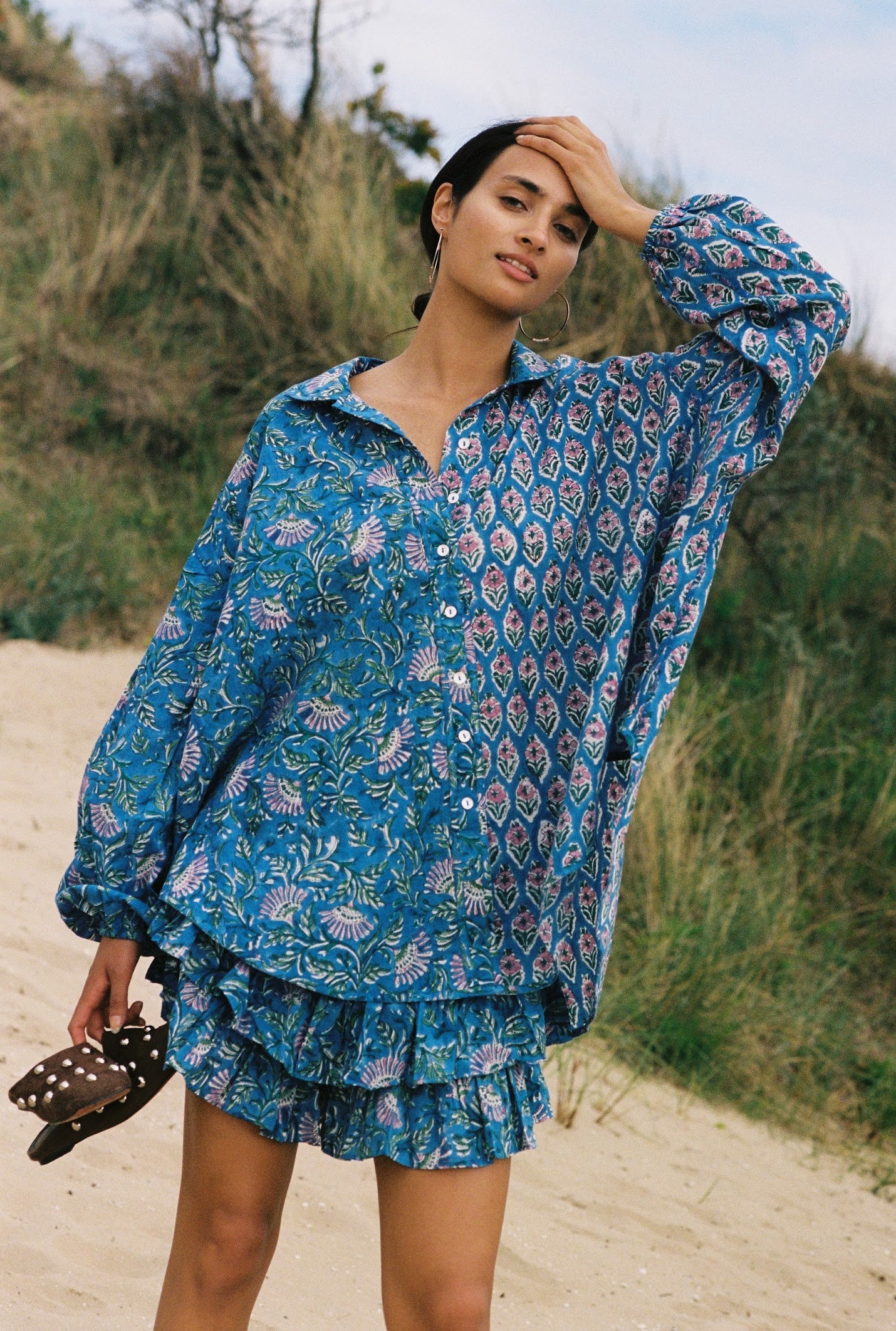 Kinga Csilla | Zaffre Block Print Fae Frill Skort