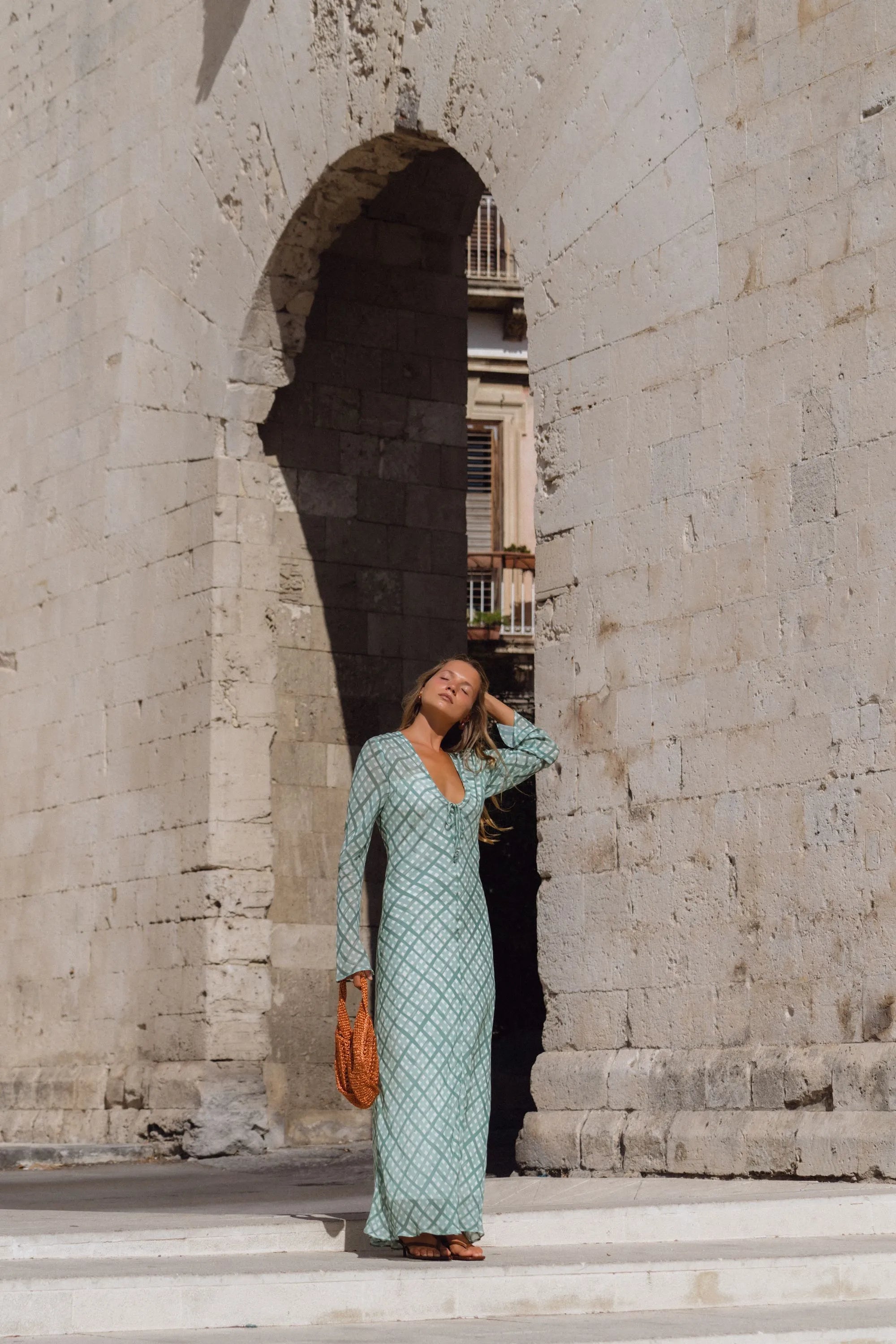 Mon Renn | Seaside Check Sleeved Midi Dress