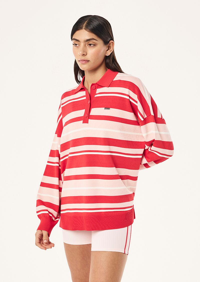 PE Nation | Strata Rugby Knit - Strawberry Stripe