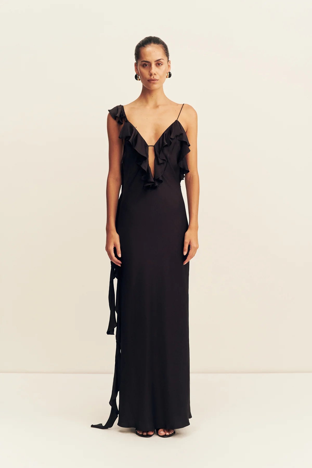 Shona Joy | Agnes Ruffle Slip Bias Maxi Dress - Black
