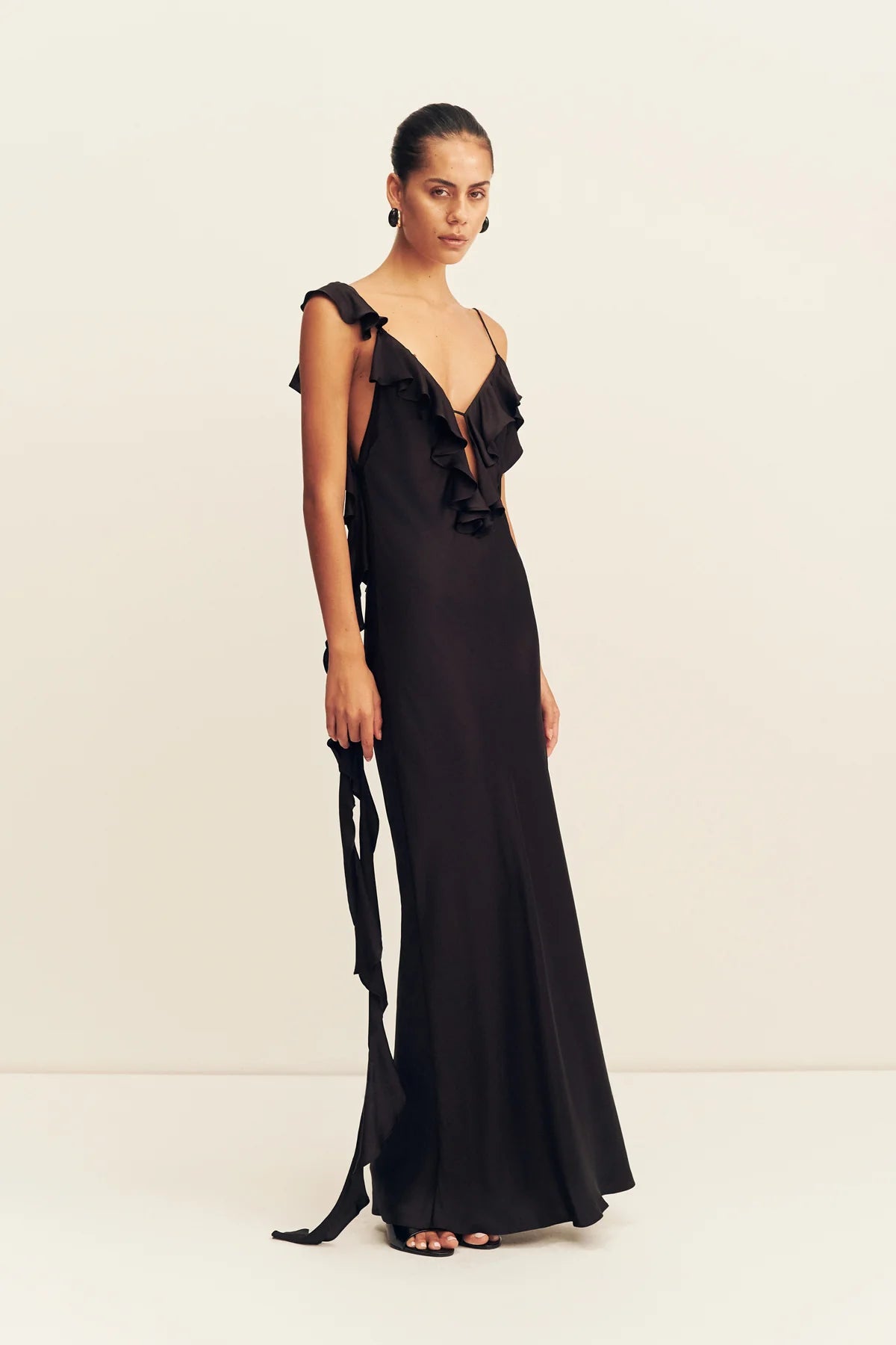 Shona Joy | Agnes Ruffle Slip Bias Maxi Dress - Black