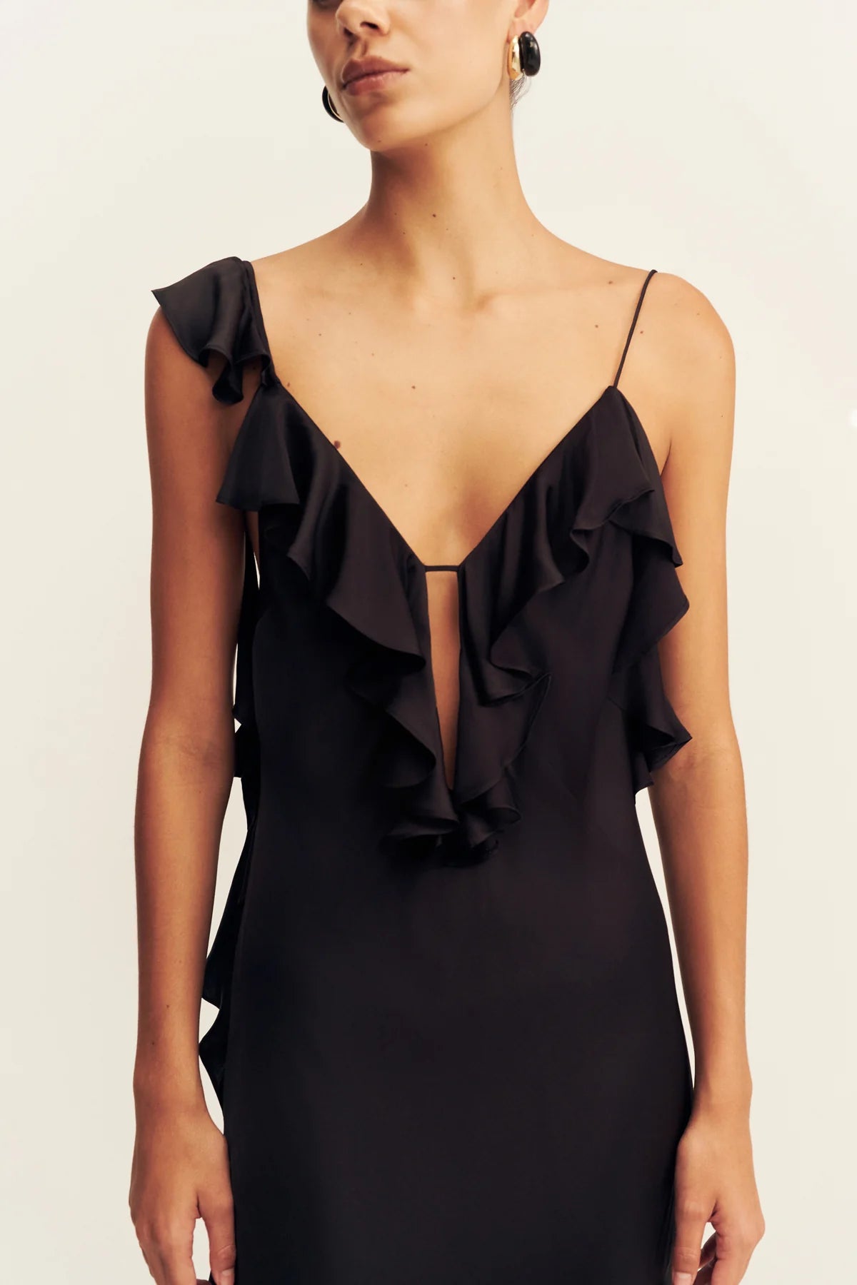 Shona Joy | Agnes Ruffle Slip Bias Maxi Dress - Black