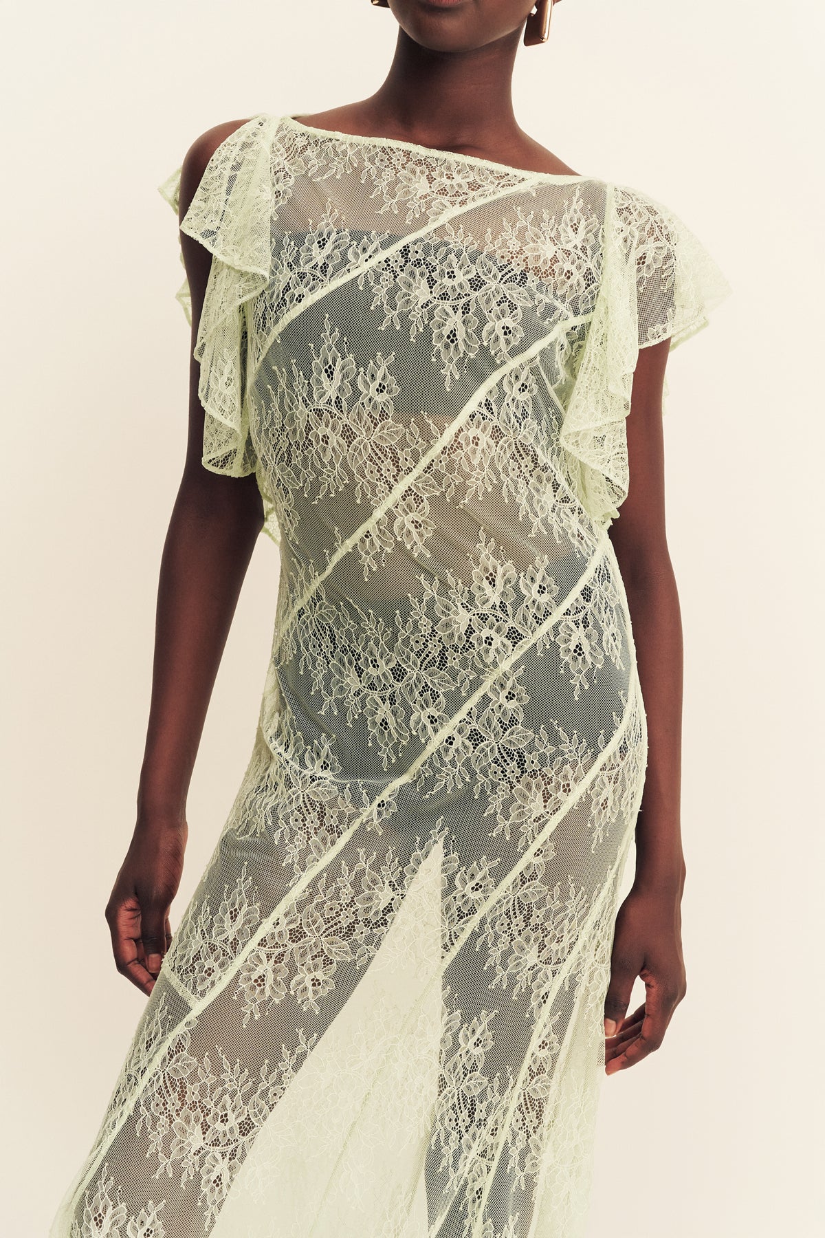 Shona Joy | Labyrinth Sheer Lace Maxi Dress - Canary Green