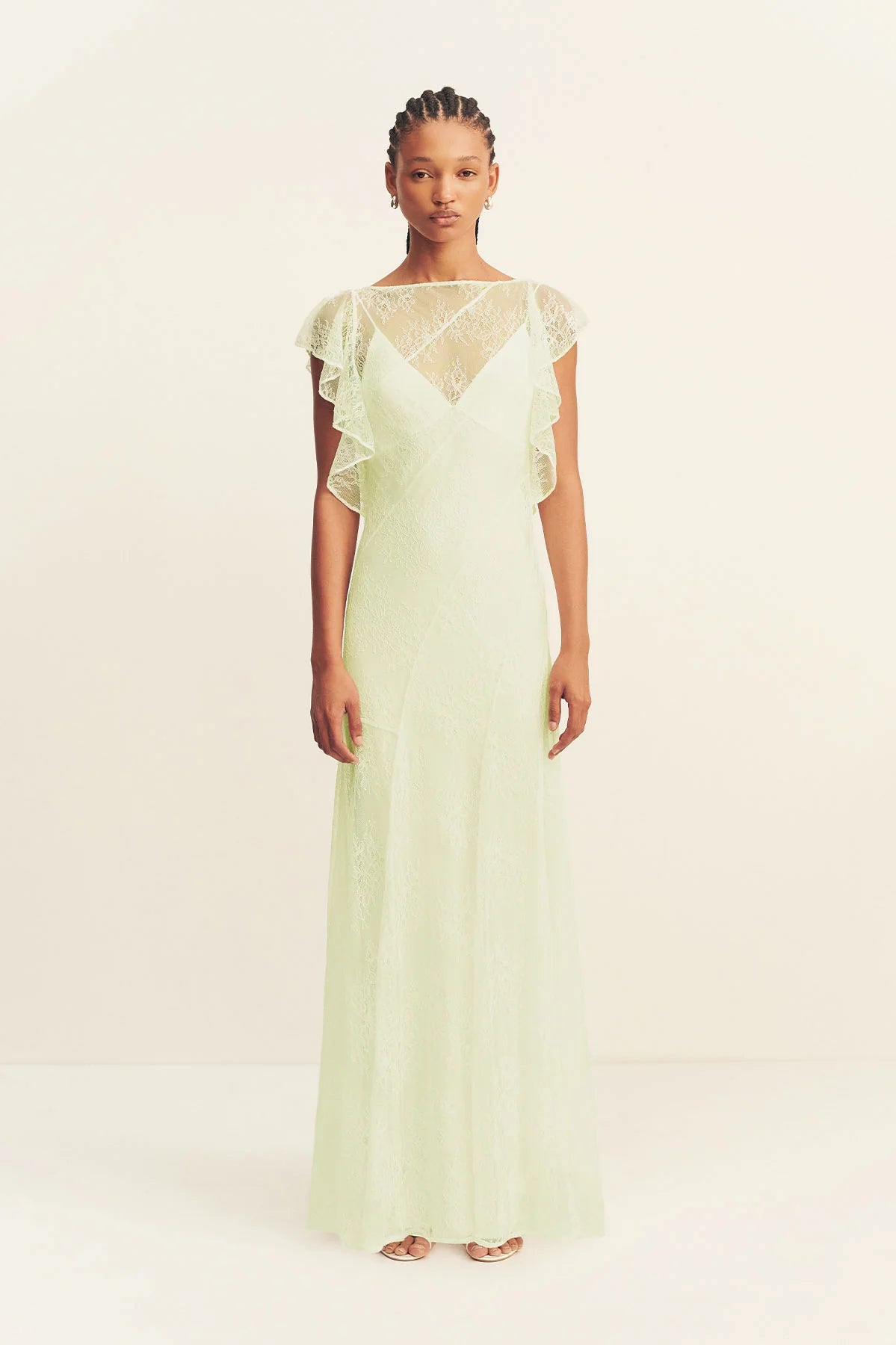 Shona Joy | Labyrinth Sheer Lace Maxi Dress - Canary Green