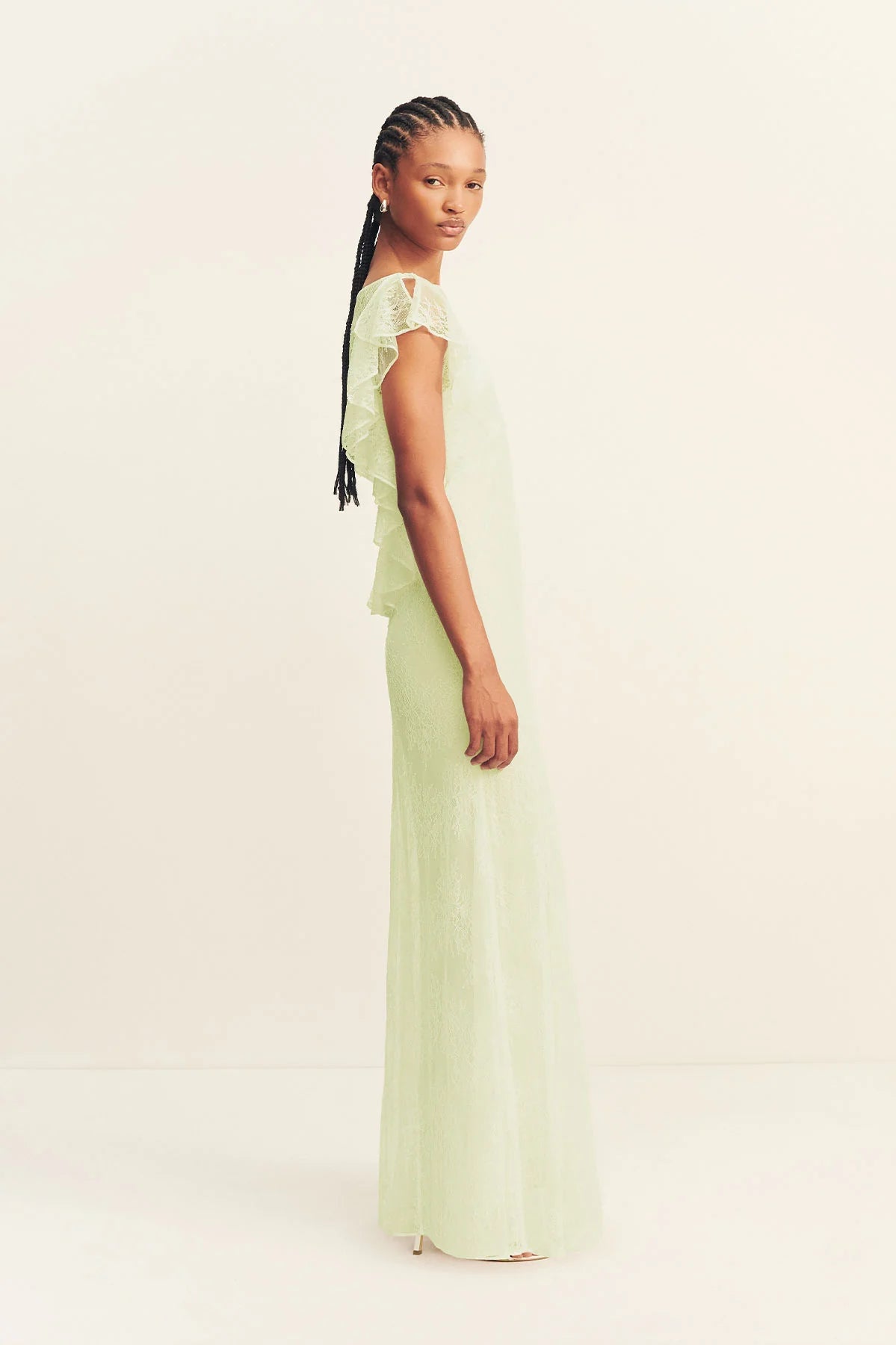 Shona Joy | Labyrinth Sheer Lace Maxi Dress - Canary Green