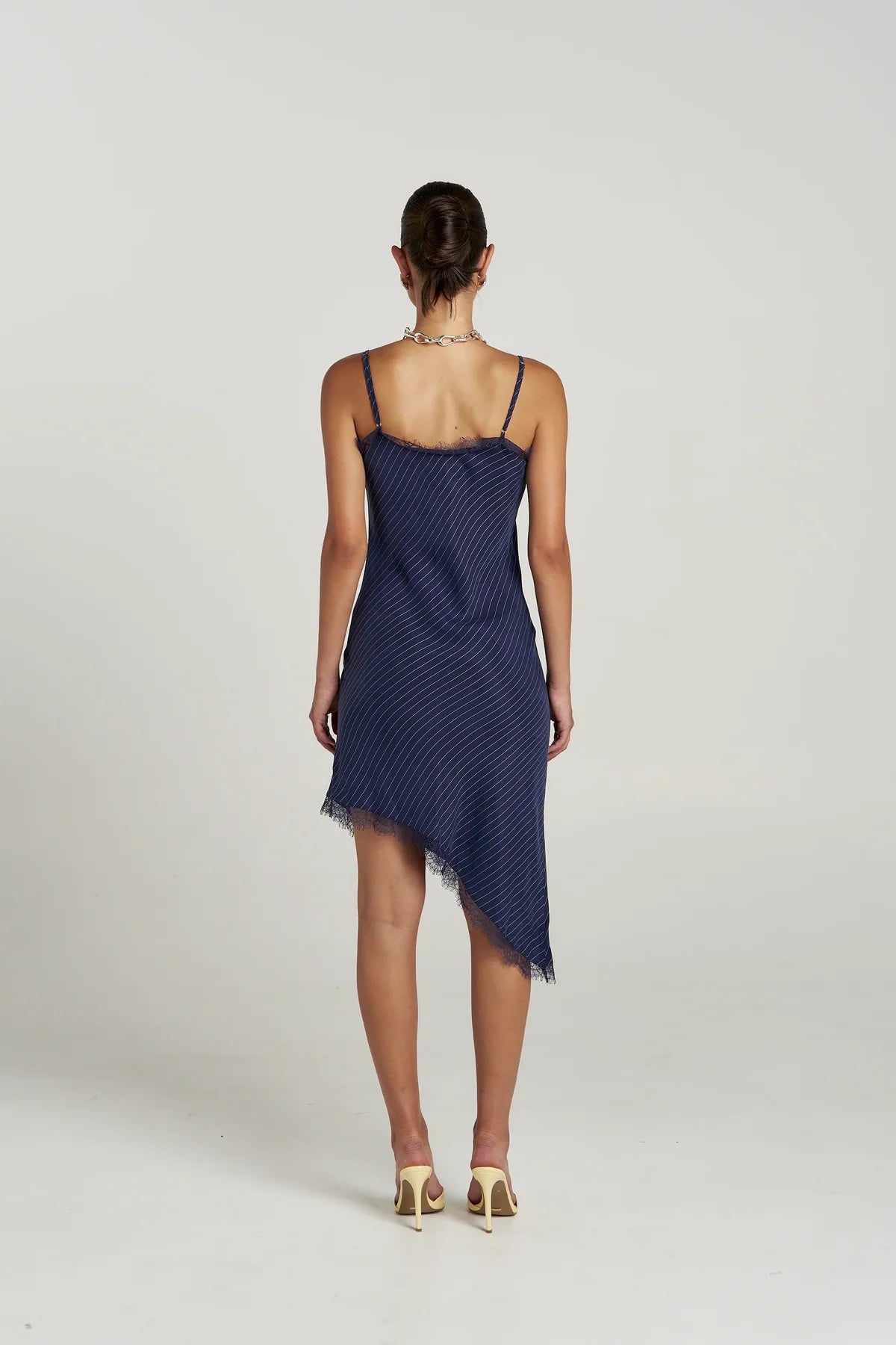 Summi Summi | Asym Siren Dress - Navy Pinstripe