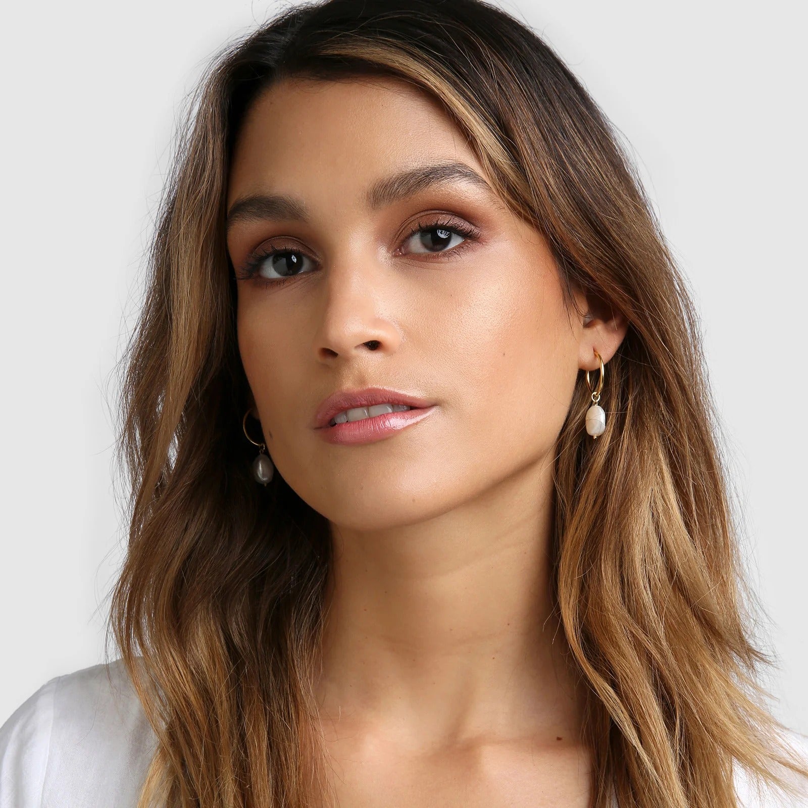 Augusta Gold Hoop & Freshwater Pearl Earrings - Small