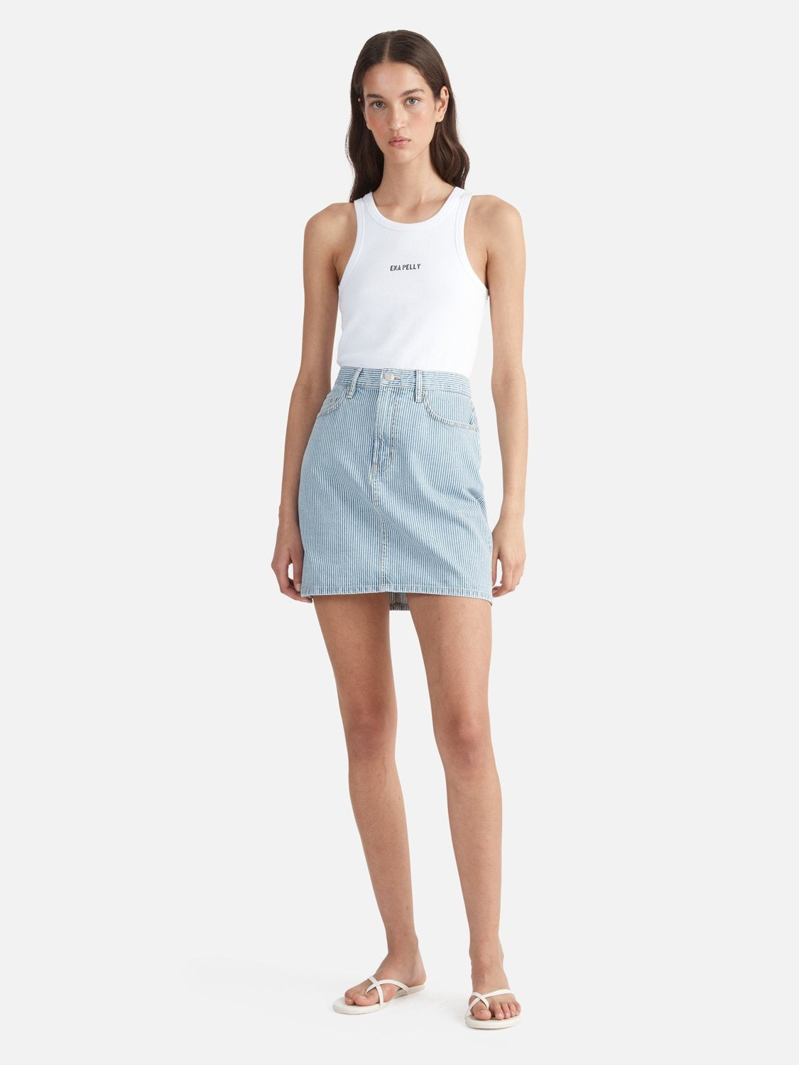 Ena Pelly | Diana Denim Mini Skirt - Ice Blue Stripe