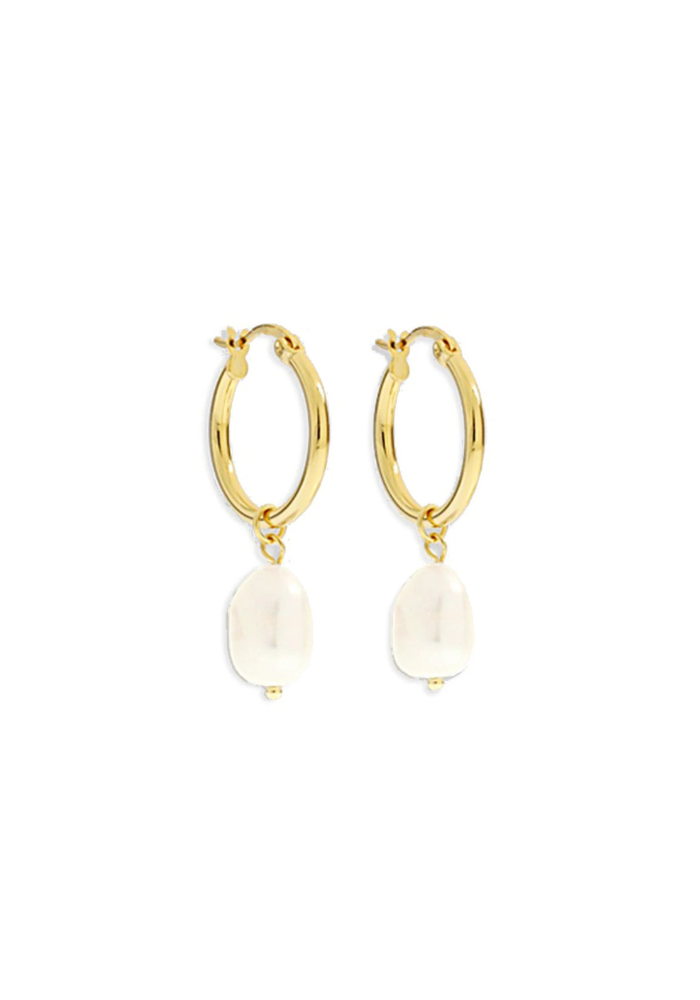 Augusta Gold Hoop & Freshwater Pearl Earrings - Small