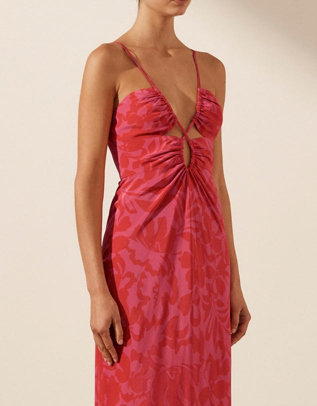 Shona Joy | Portea Silk Keyhole Lace Front Midi Dress