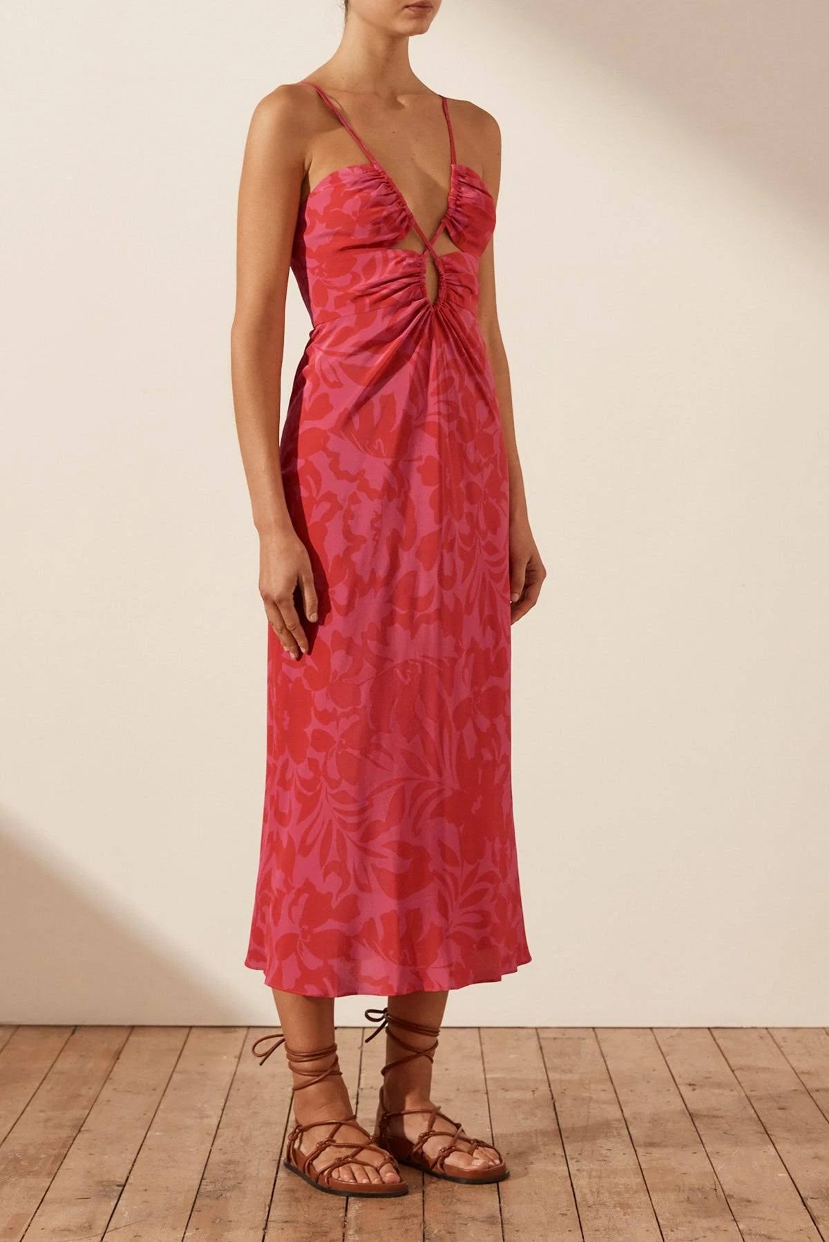 Shona Joy | Portea Silk Keyhole Lace Front Midi Dress